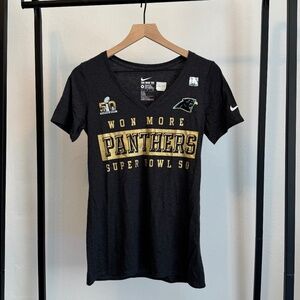 Women's Nike Superbowl 50 "Won More" Panthers V-Neck Dark Grey T-Shirt